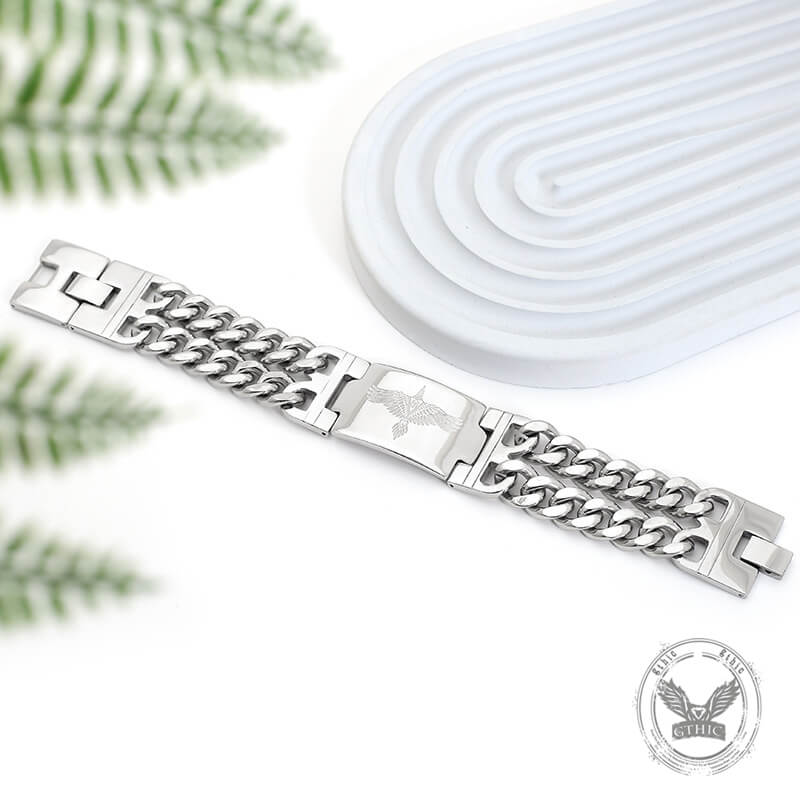 Viking Rune Bird Cuban Chain Stainless Steel Bracelet | Gthic.com