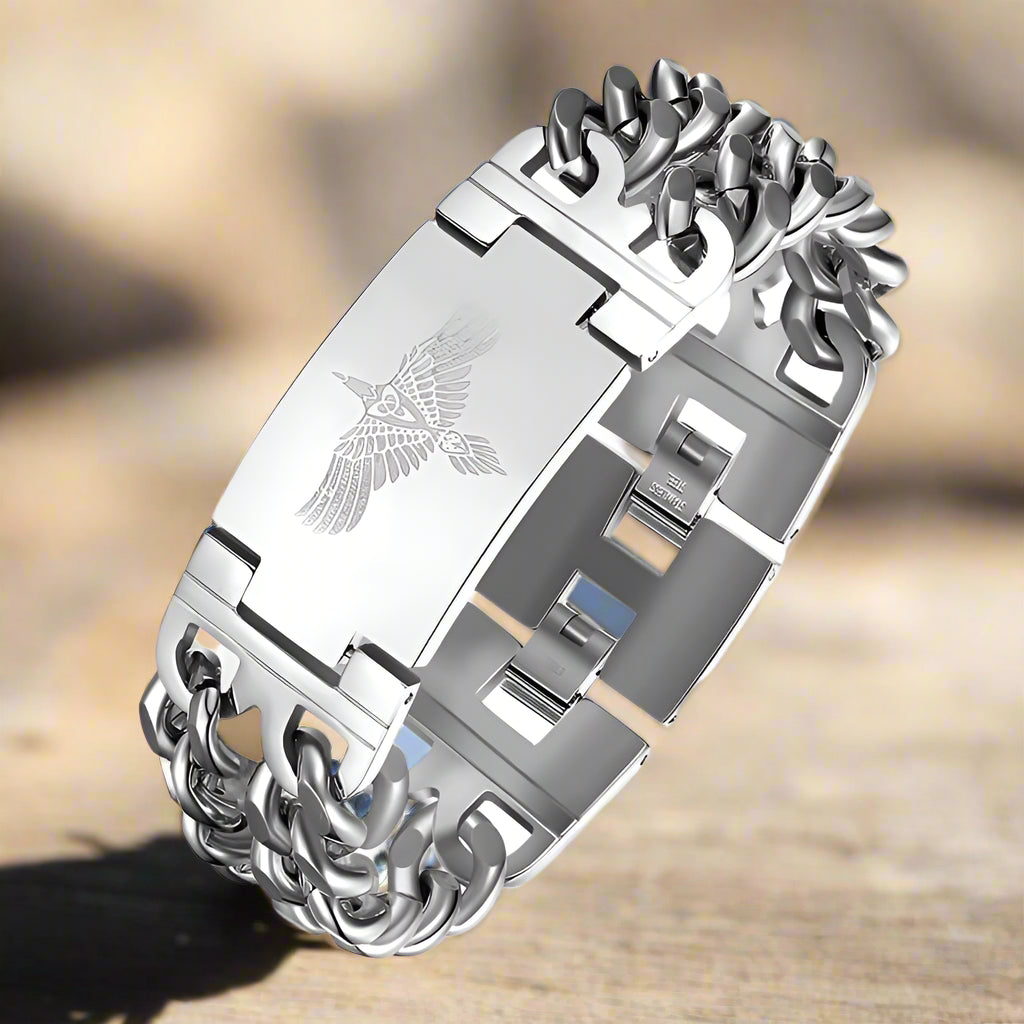 Viking Rune Bird Cuban Chain Stainless Steel Bracelet | Gthic.com