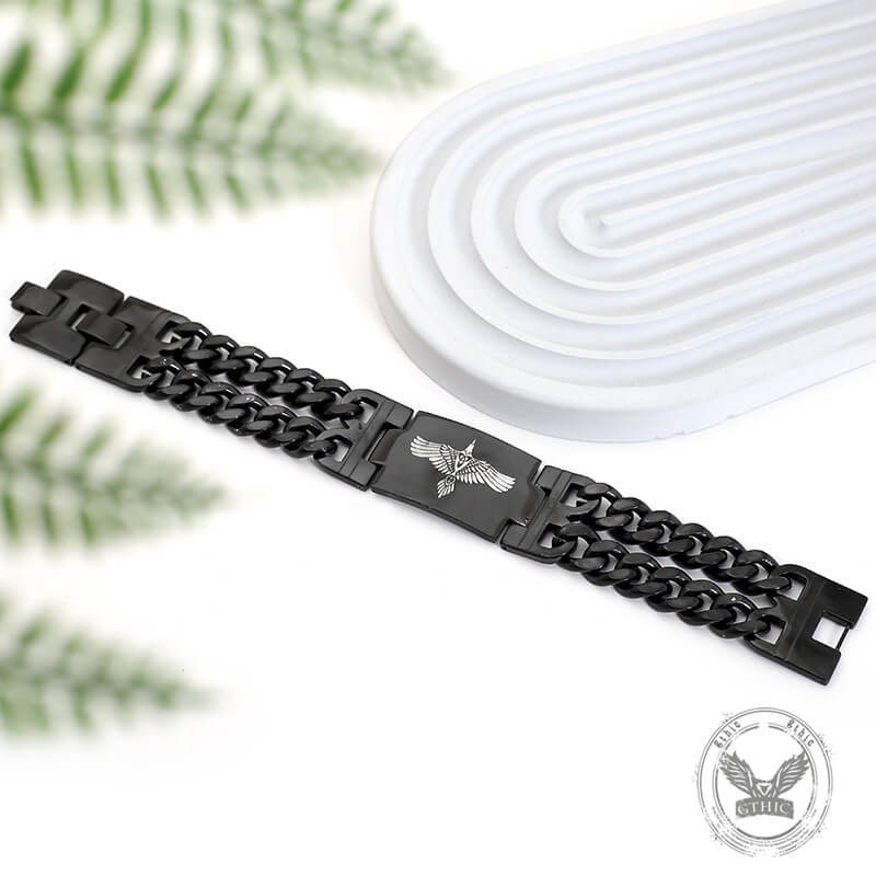 Viking Rune Bird Cuban Chain Stainless Steel Bracelet | Gthic.com