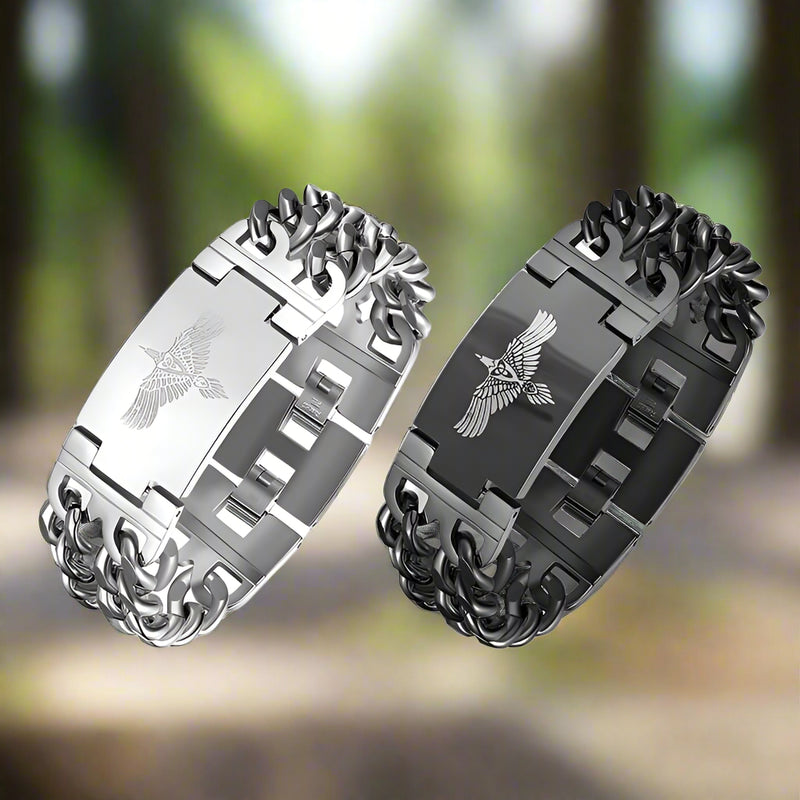 Viking Rune Bird Cuban Chain Stainless Steel Bracelet | Gthic.com