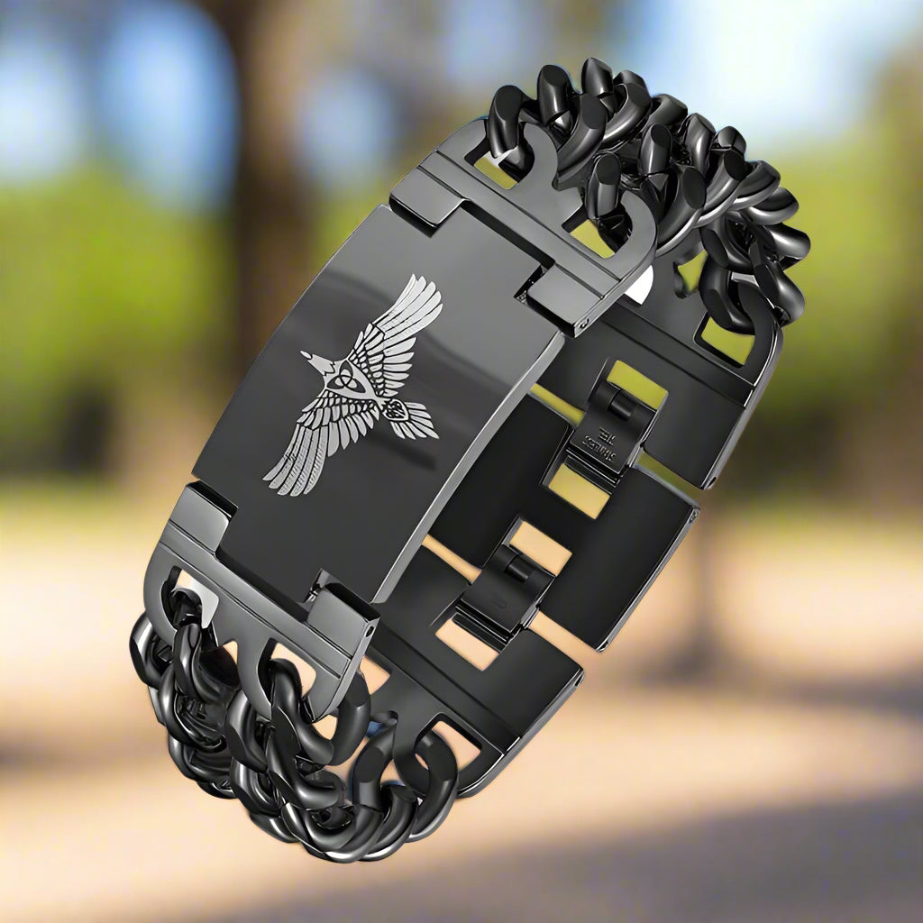 Viking Rune Bird Cuban Chain Stainless Steel Bracelet | Gthic.com