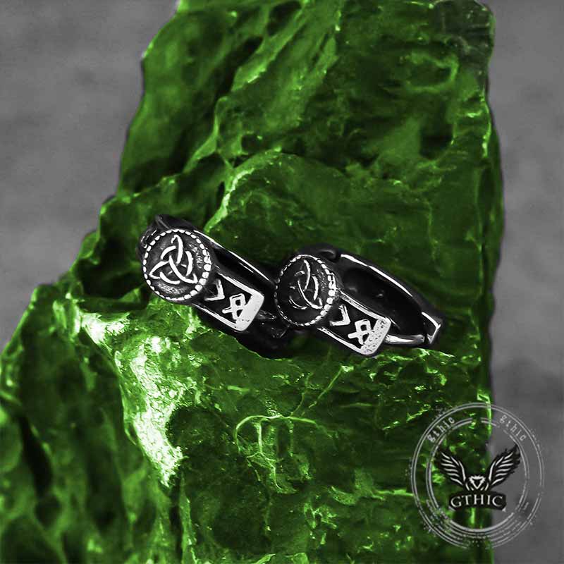 Viking Rune Celtic Knot Stainless Steel Hoop Earrings | Gthic.com
