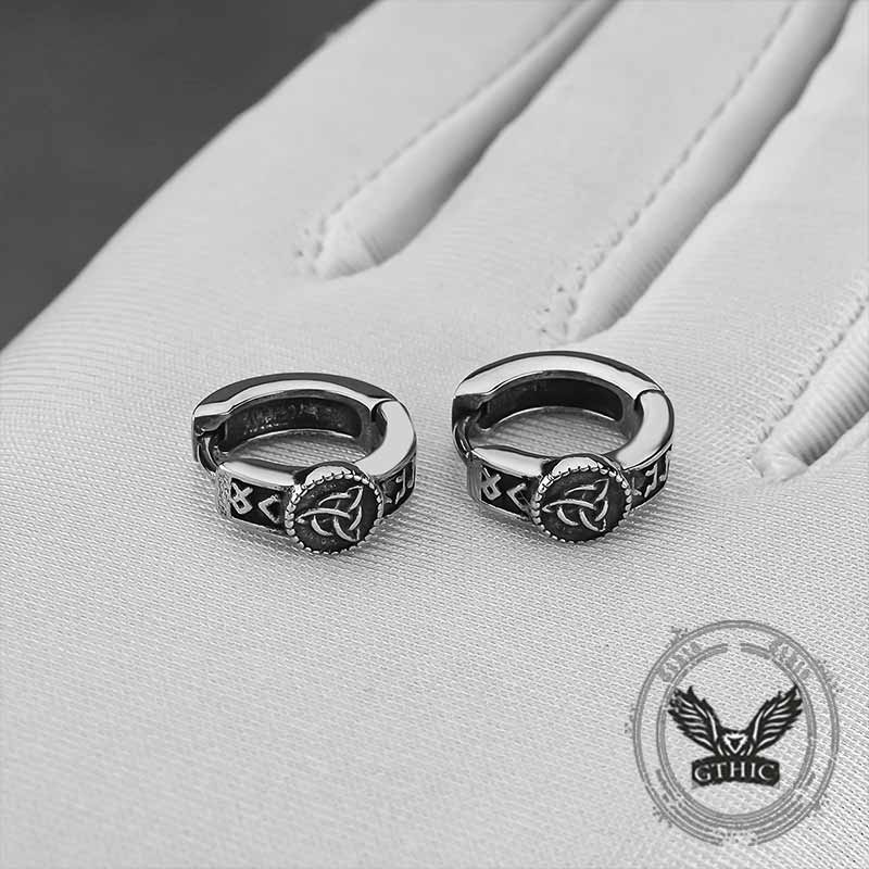 Viking Rune Celtic Knot Stainless Steel Hoop Earrings | Gthic.com
