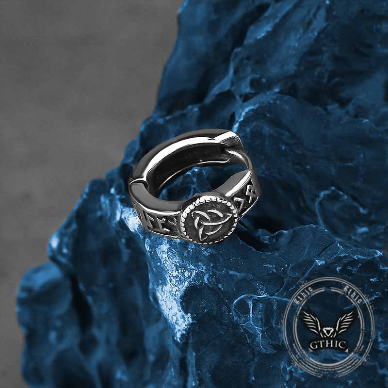 Viking Rune Celtic Knot Stainless Steel Hoop Earrings | Gthic.com