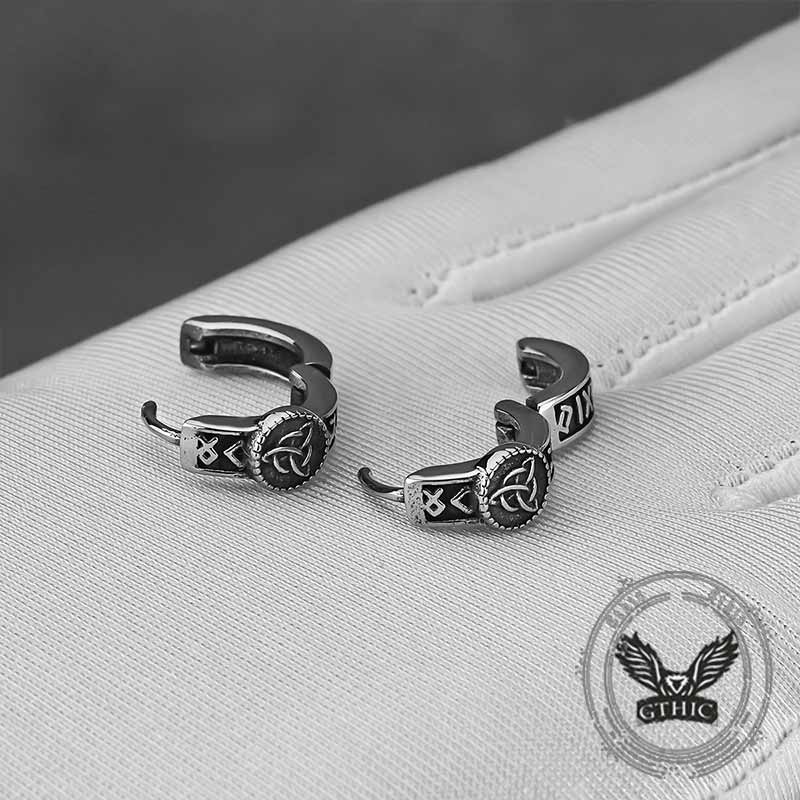 Viking Rune Celtic Knot Stainless Steel Hoop Earrings