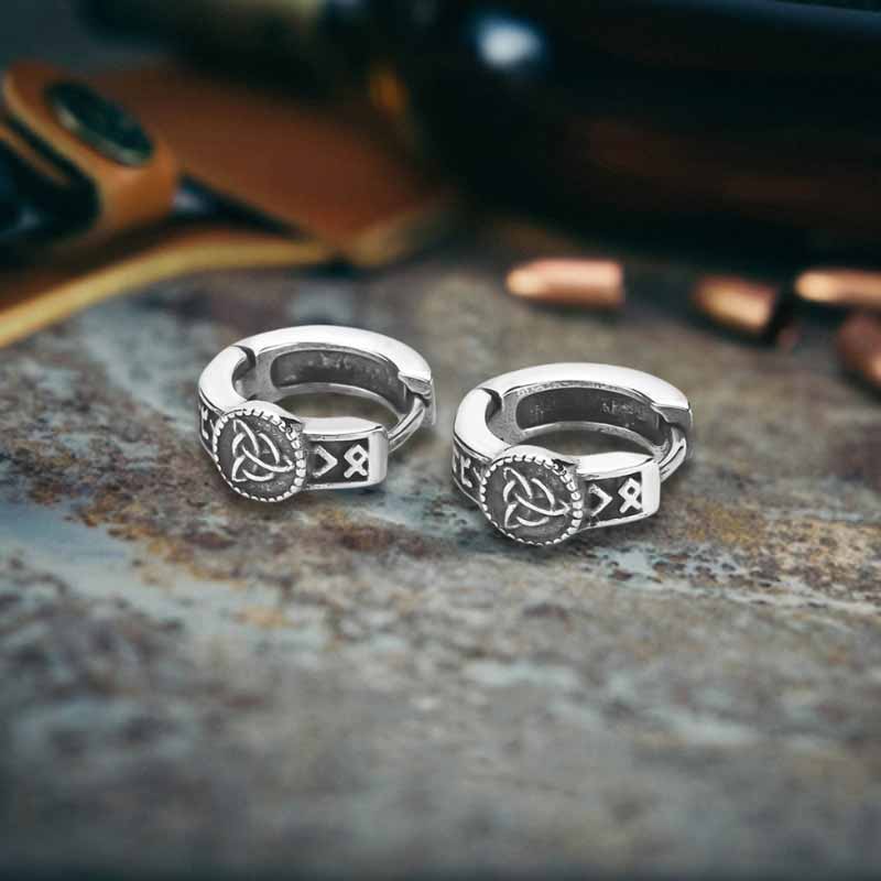 Viking Rune Celtic Knot Stainless Steel Hoop Earrings