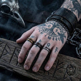 Viking Rune Celtic Knot Wood Inlay Stainless Steel Ring | Gthic.com