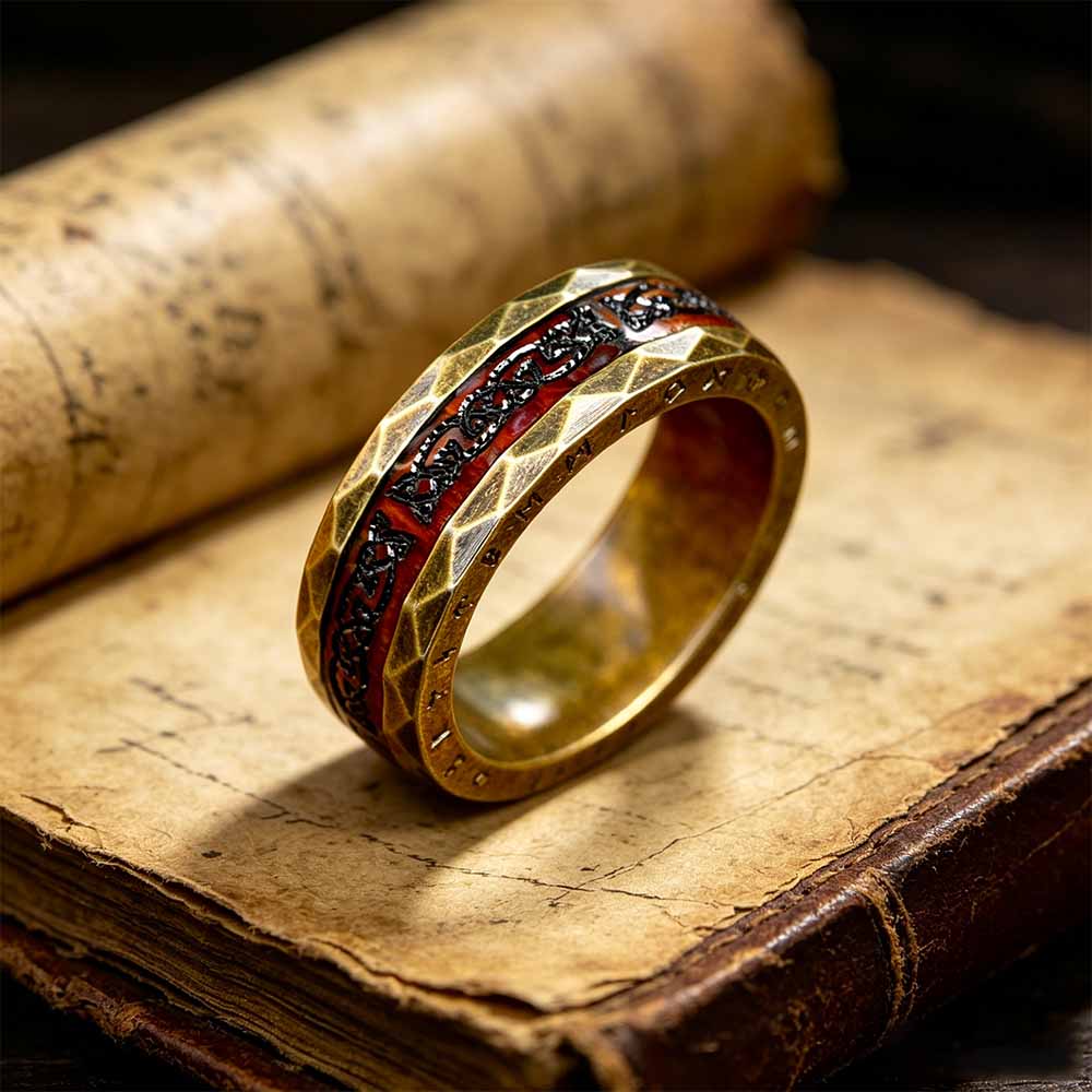 Viking Rune Celtic Knot Wood Inlay Stainless Steel Ring