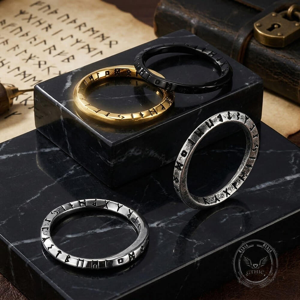 Viking Rune Möbius Ring Stainless Steel Simple Ring | Gthic.com
