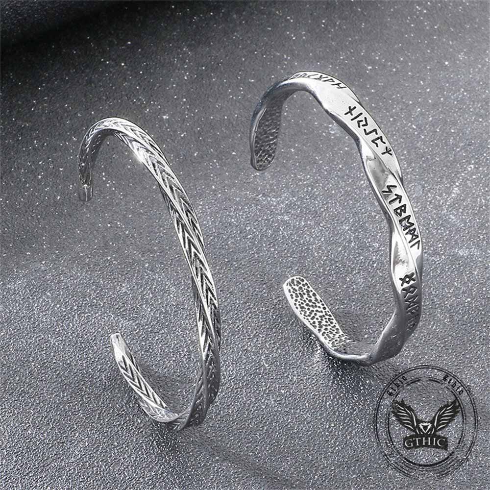 Viking Rune Möbius Twisted Stainless Steel Open Bracelet | Gthic.com