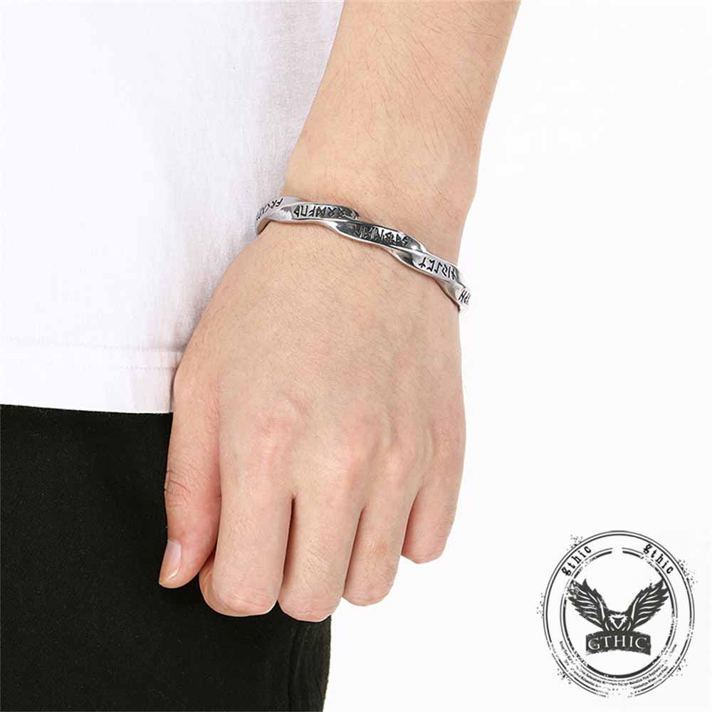 Viking Rune Möbius Twisted Stainless Steel Open Bracelet | Gthic.com