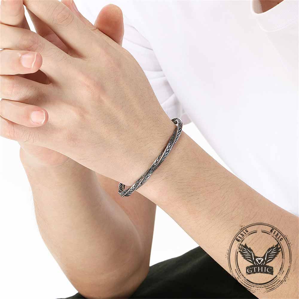 Viking Rune Möbius Twisted Stainless Steel Open Bracelet | Gthic.com