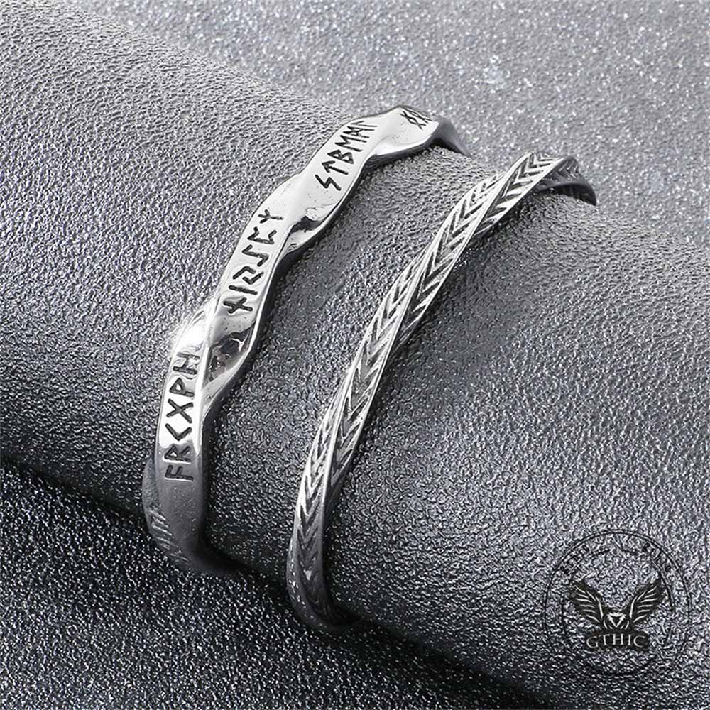 Viking Rune Möbius Twisted Stainless Steel Open Bracelet | Gthic.com
