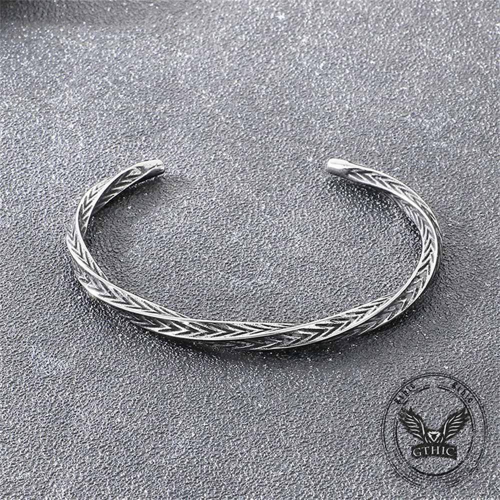 Viking Rune Möbius Twisted Stainless Steel Open Bracelet