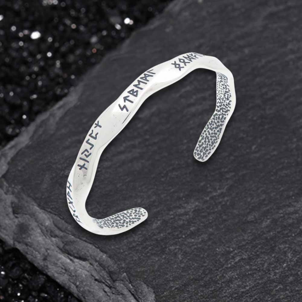 Viking Rune Möbius Twisted Stainless Steel Open Bracelet