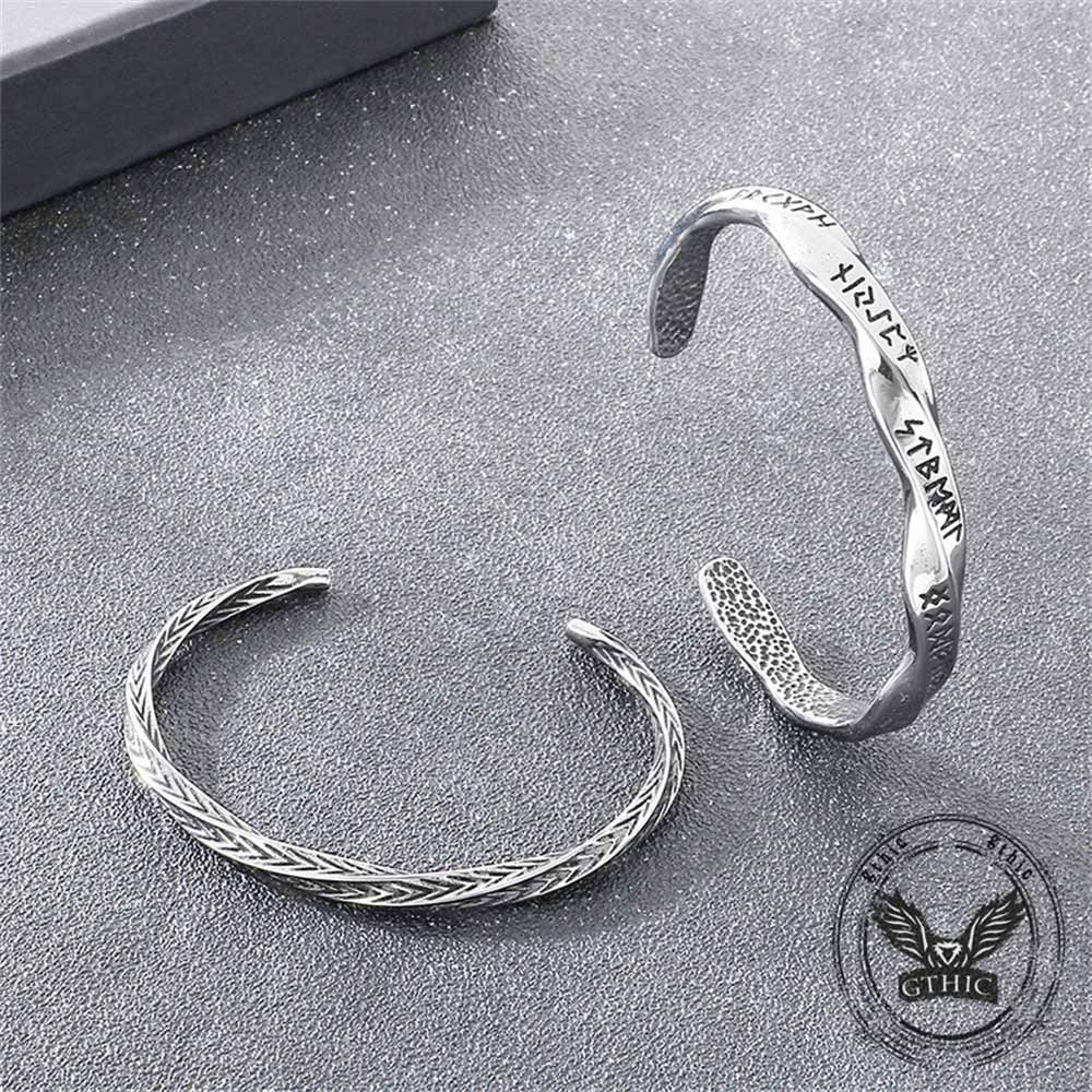 Viking Rune Möbius Twisted Stainless Steel Open Bracelet