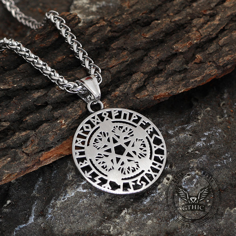 Viking Rune Pentagram Tree of Life Stainless Steel Pendant
