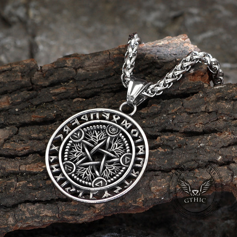 Viking Rune Pentagram Tree of Life Stainless Steel Pendant | Gthic.com