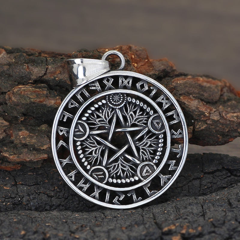 Viking Rune Pentagram Tree of Life Stainless Steel Pendant | Gthic.com