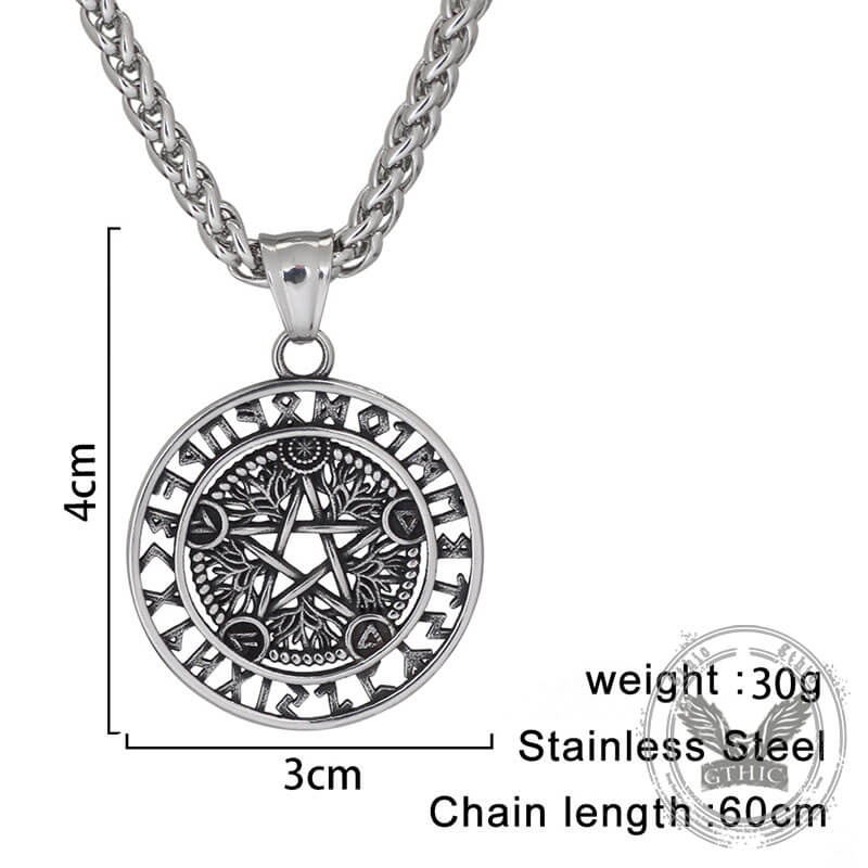 Viking Rune Pentagram Tree of Life Stainless Steel Pendant