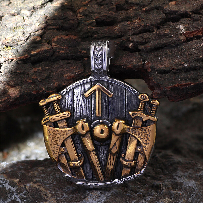 Viking Rune Shield Sword Stainless Steel Pendant | Gthic.com