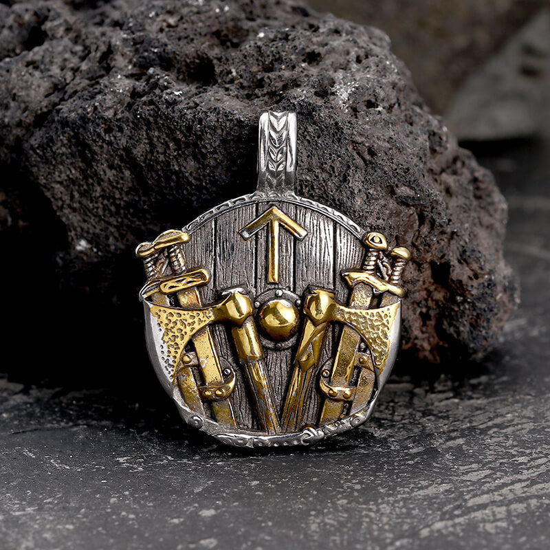 Viking Rune Shield Sword Stainless Steel Pendant