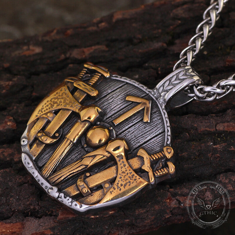 Viking Rune Shield Sword Stainless Steel Pendant | Gthic.com