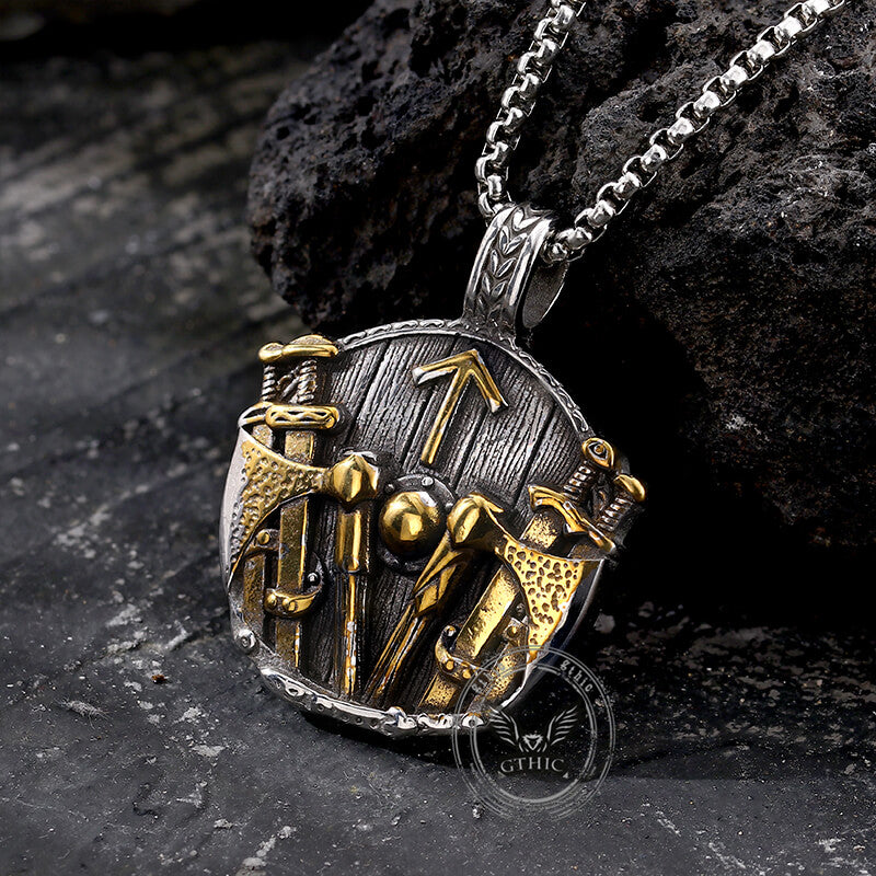 Viking Rune Shield Sword Stainless Steel Pendant