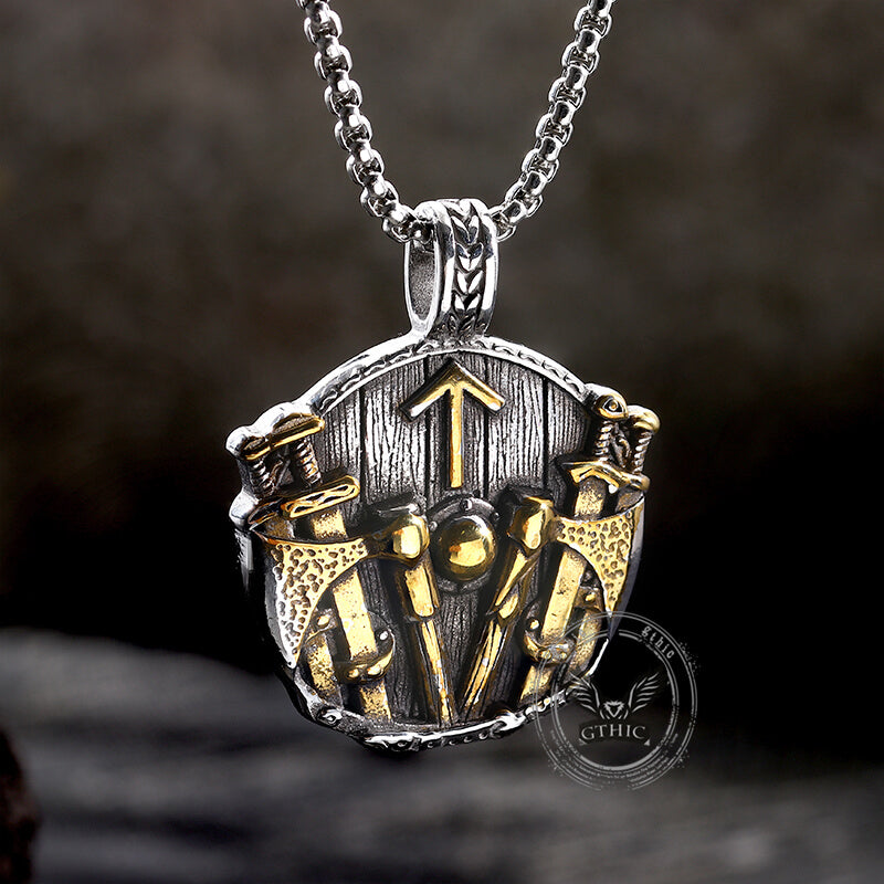 Viking Rune Shield Sword Stainless Steel Pendant
