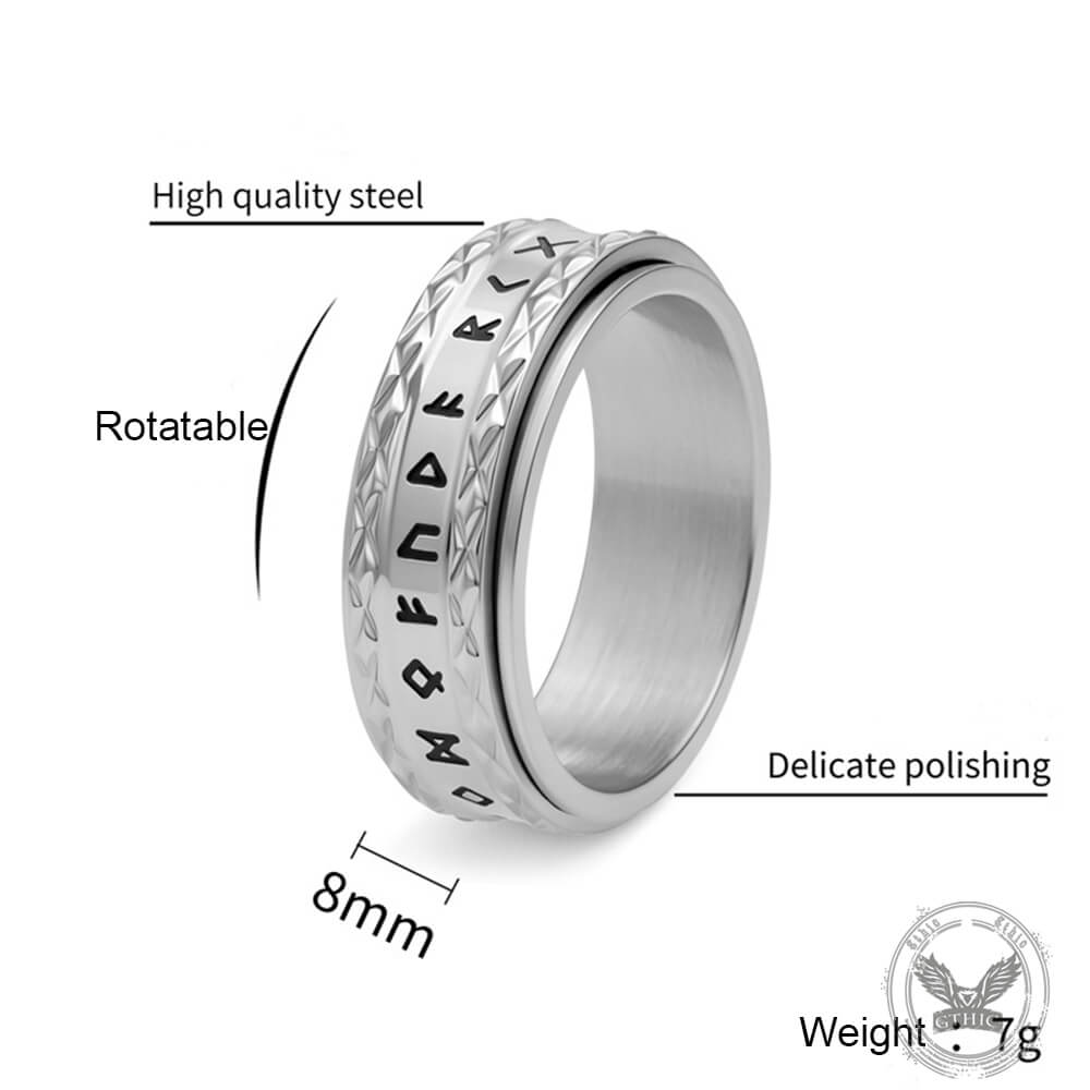 Viking Rune Stainless Steel Diamond-Pattern Spinner Ring