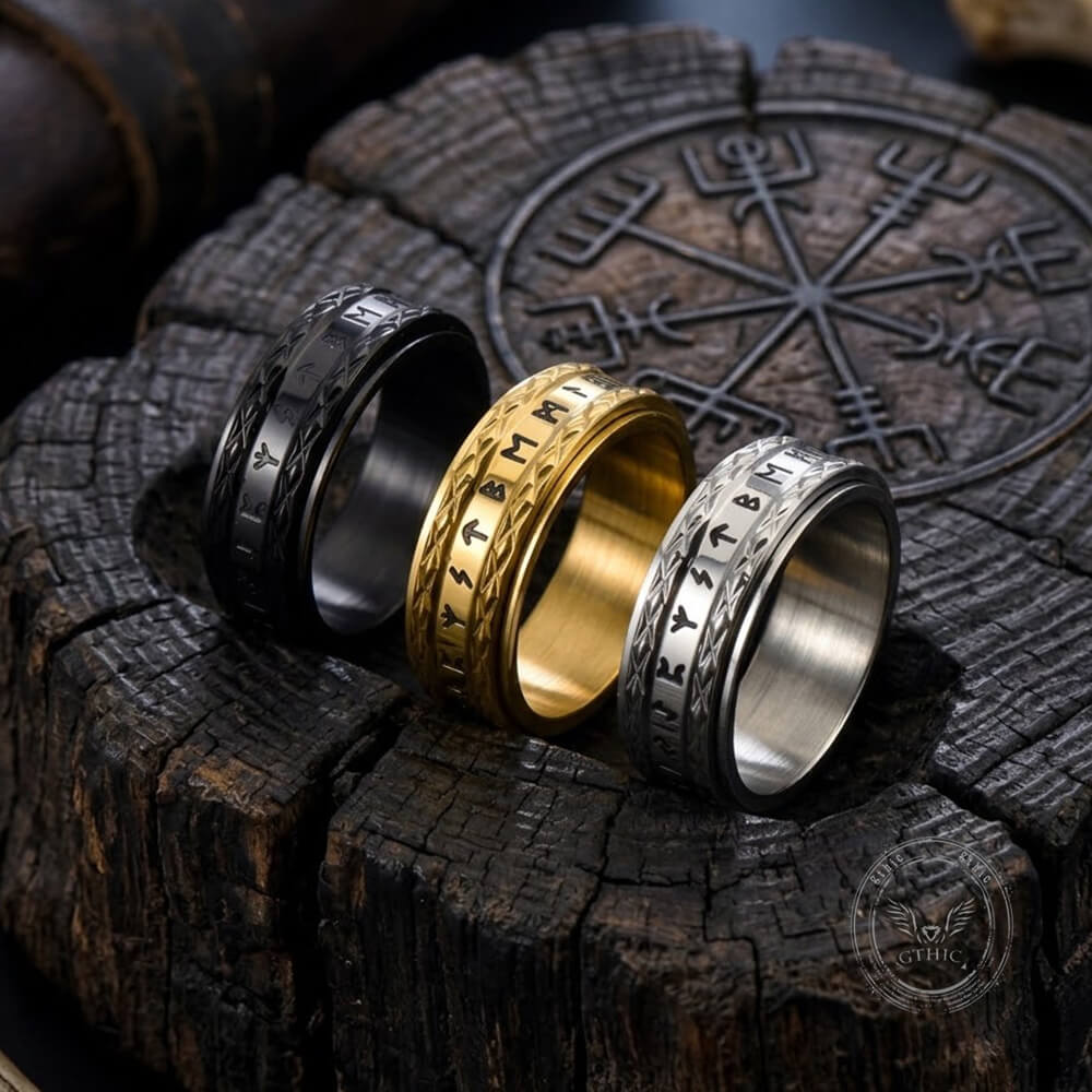 Viking Rune Stainless Steel Diamond-Pattern Spinner Ring | Gthic.com