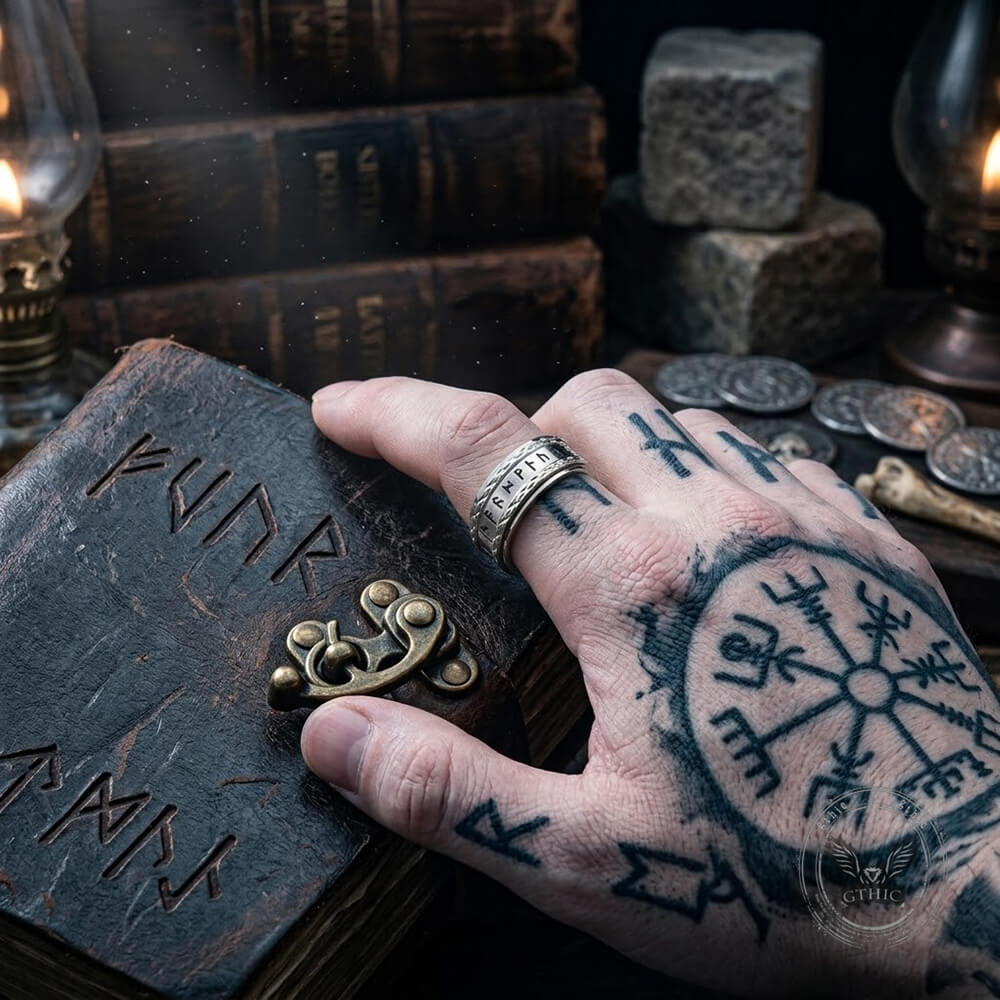 Viking Rune Stainless Steel Diamond-Pattern Spinner Ring | Gthic.com