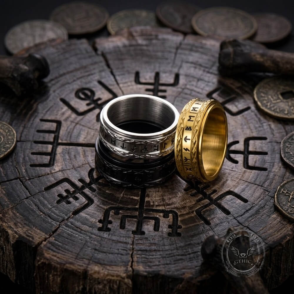 Viking Rune Stainless Steel Diamond-Pattern Spinner Ring | Gthic.com