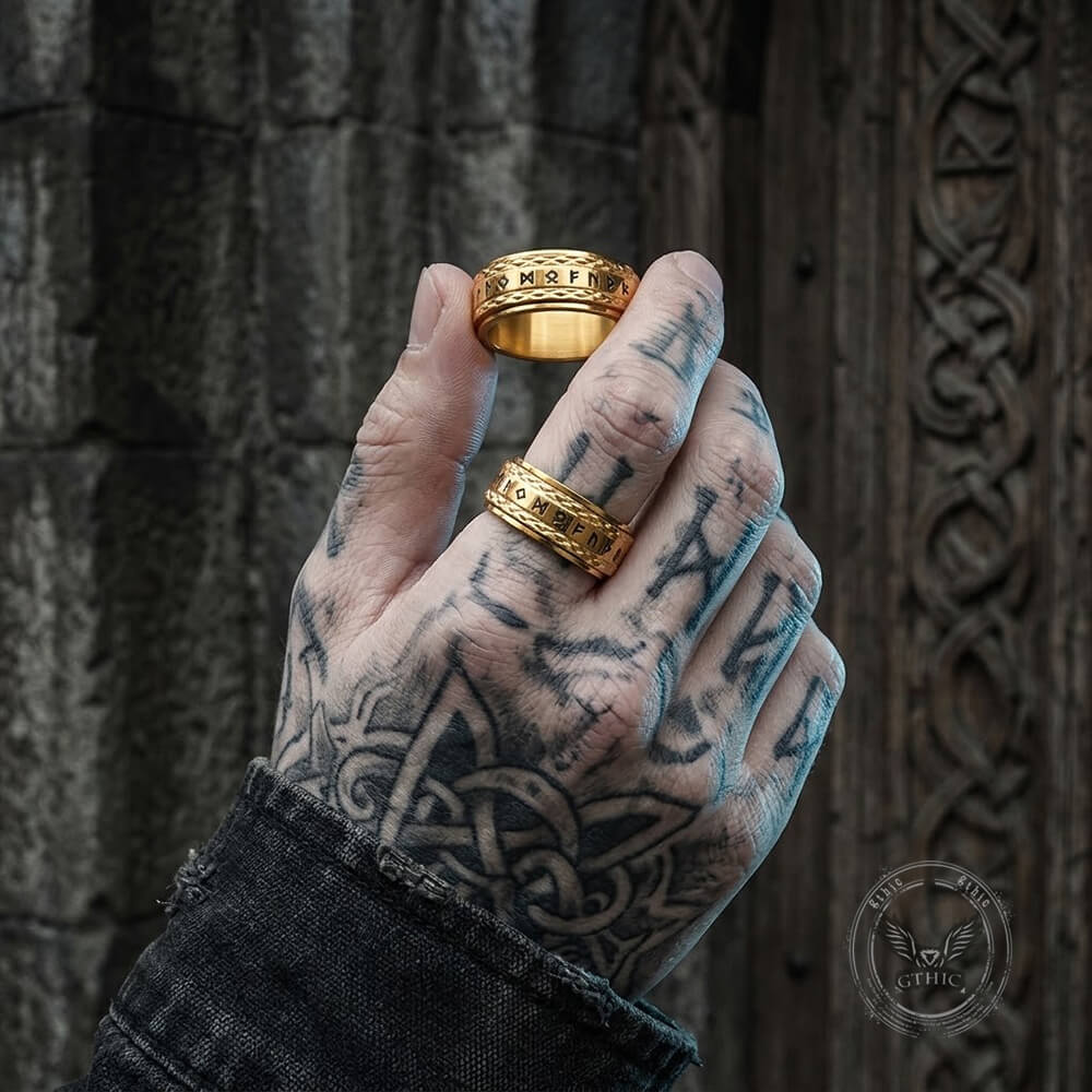 Viking Rune Stainless Steel Diamond-Pattern Spinner Ring | Gthic.com