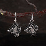 Viking Rune Wolf Head Stainless Steel Earrings | Gthic.com