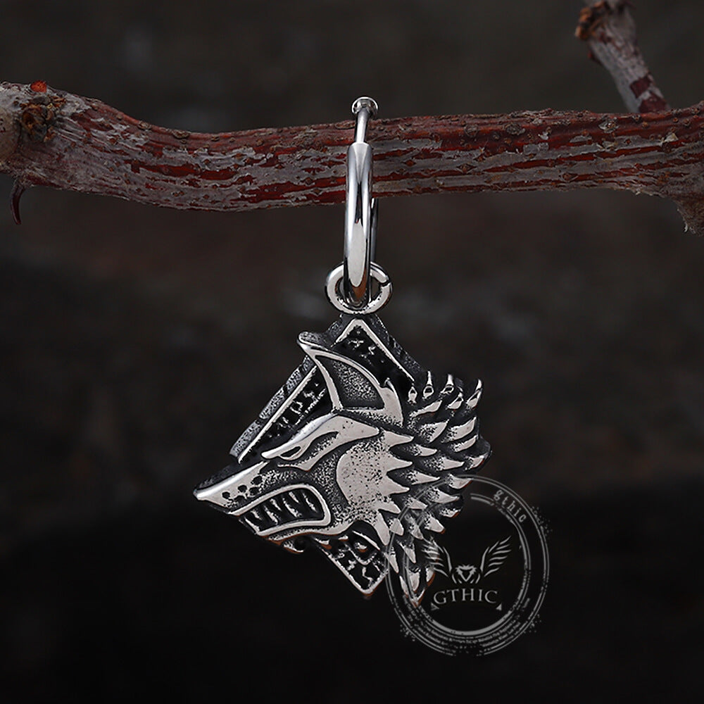 Viking Rune Wolf Head Stainless Steel Earrings | Gthic.com