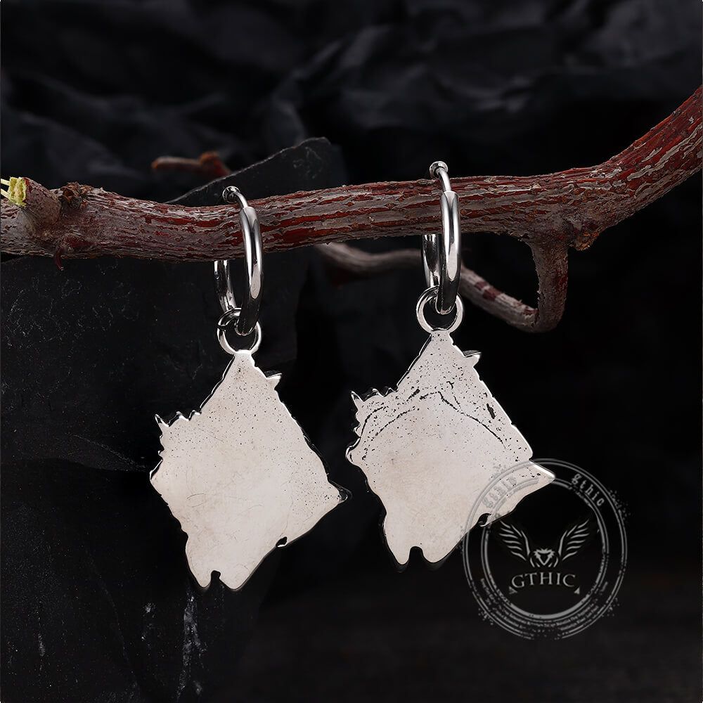 Viking Rune Wolf Head Stainless Steel Earrings
