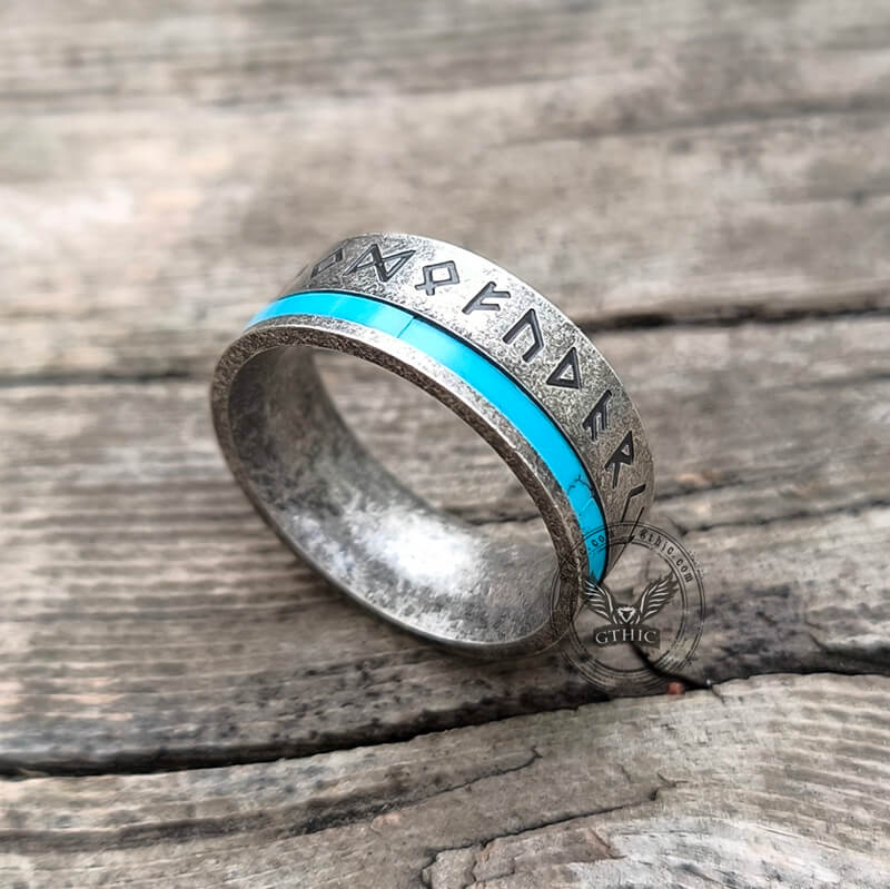 Viking Runes Amulet Stainless Steel Band Ring | Gthic.com