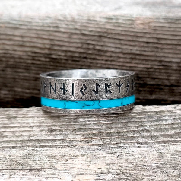 Viking Runes Amulet Stainless Steel Band Ring | Gthic.com