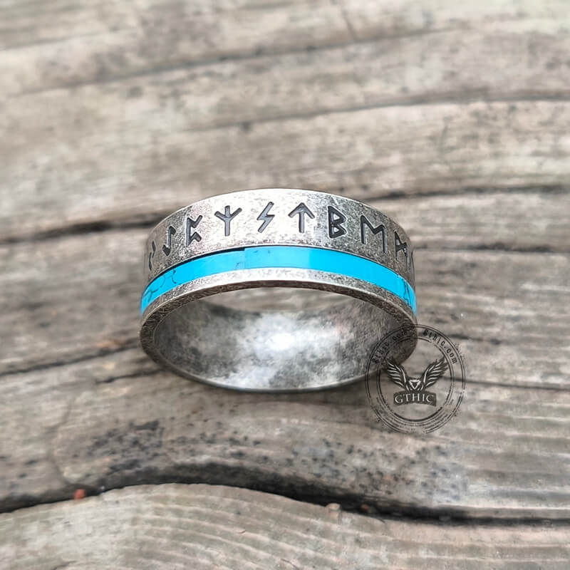 Viking Runes Amulet Stainless Steel Band Ring | Gthic.com