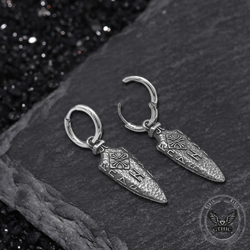 Viking Runes Arrow Stainless Steel Earrings | Gthic.com