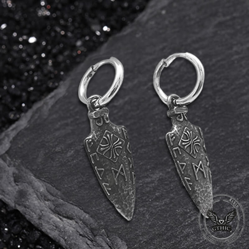 Viking Runes Arrow Stainless Steel Earrings