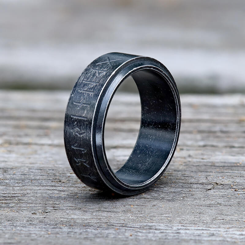 Viking Runes Carved Stainless Steel Spinner Ring | Gthic.com