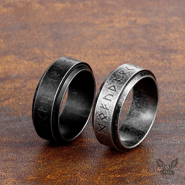 Viking Runes Carved Stainless Steel Spinner Ring | Gthic.com