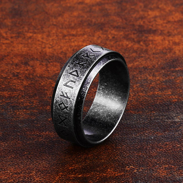 Viking Runes Carved Stainless Steel Spinner Ring | Gthic.com