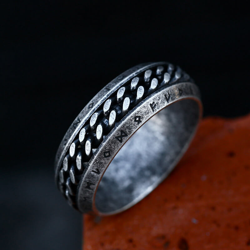 Viking Runes Chain Nordic Spinner Stainless Steel Ring | Gthic.com