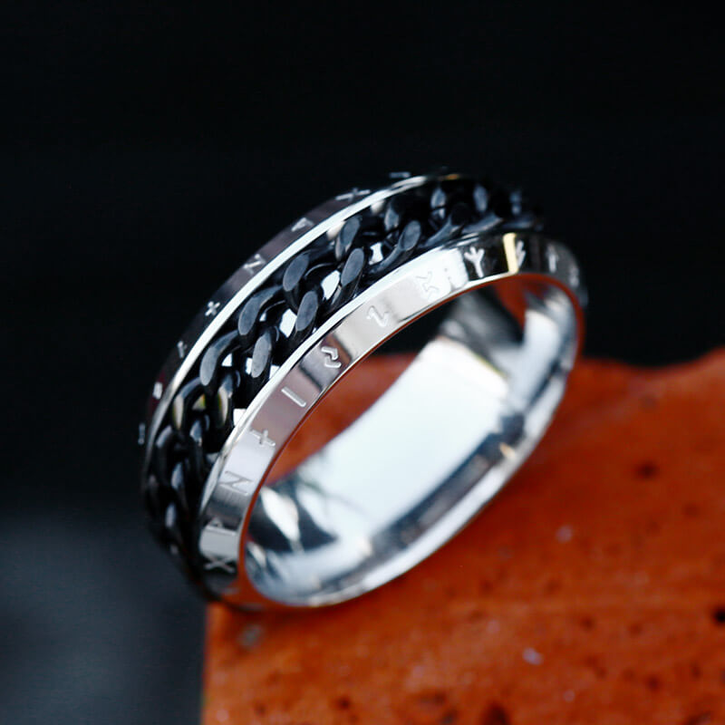 Viking Runes Chain Nordic Spinner Stainless Steel Ring | Gthic.com