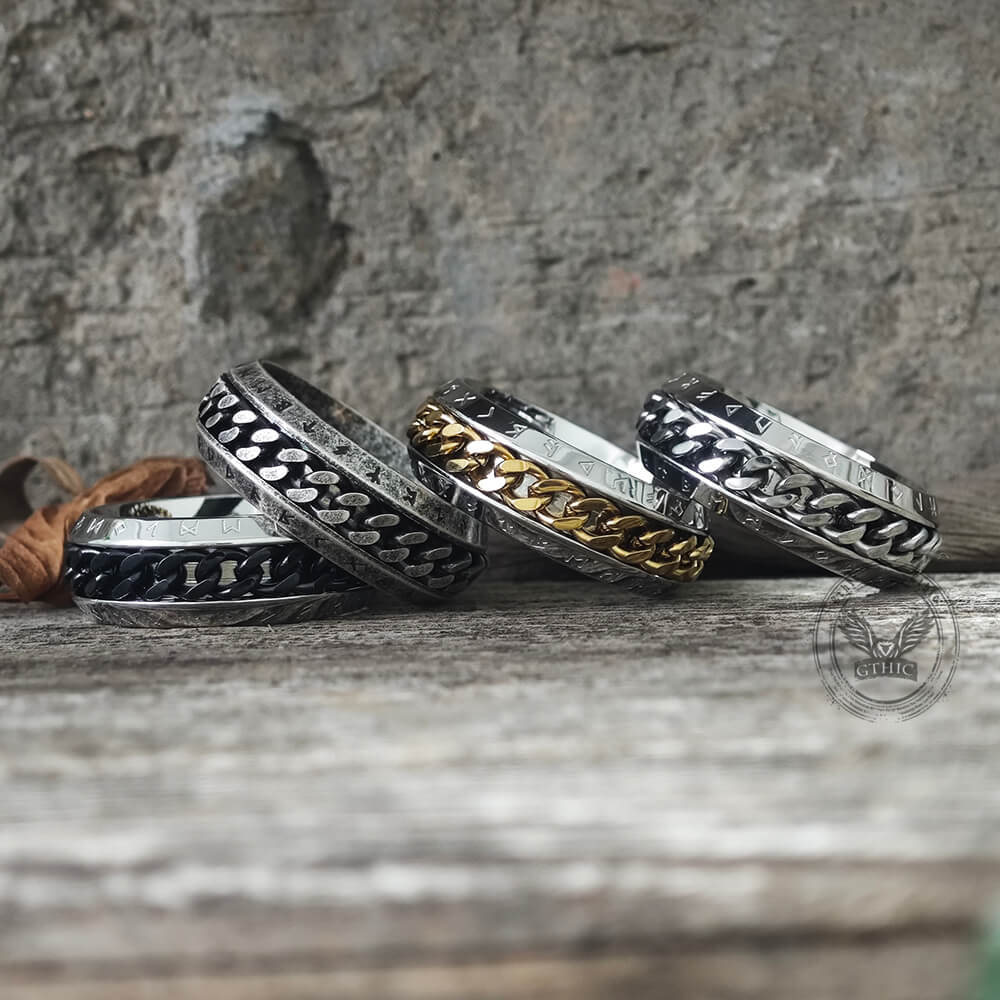 Viking Runes Chain Nordic Spinner Stainless Steel Ring