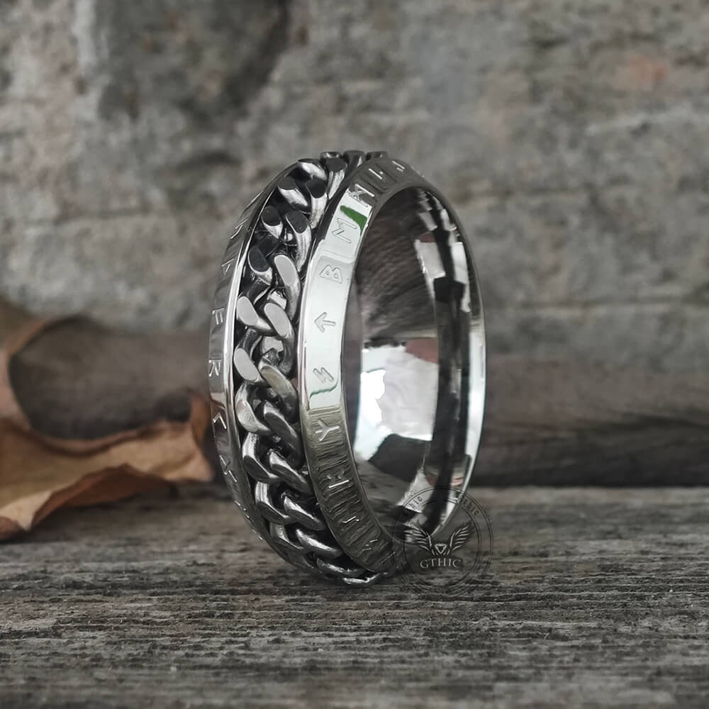 Viking Runes Chain Nordic Spinner Stainless Steel Ring