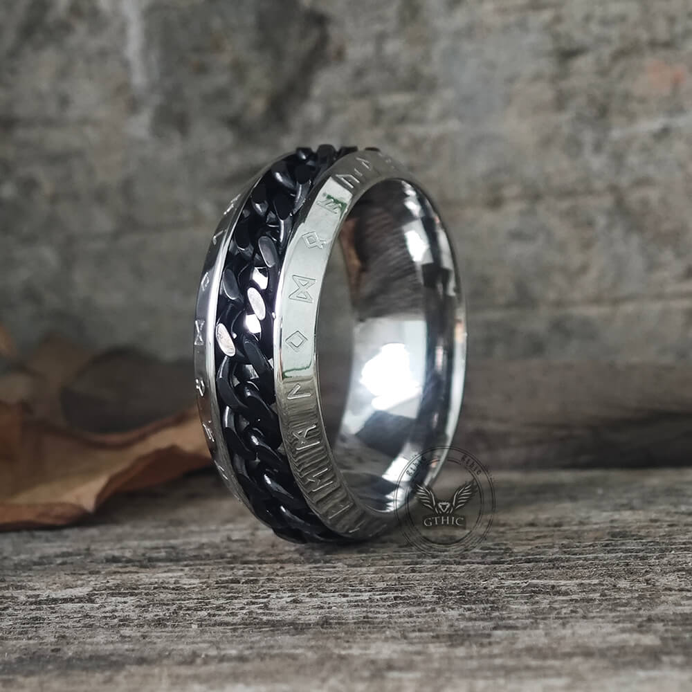 Viking Runes Chain Nordic Spinner Stainless Steel Ring